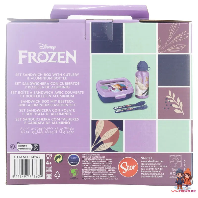 Disney Die Eiskönigin 4 tlg Kinder Lunch Set Brotdose Alu-Trinkflasche Besteck - WS-Trend.de