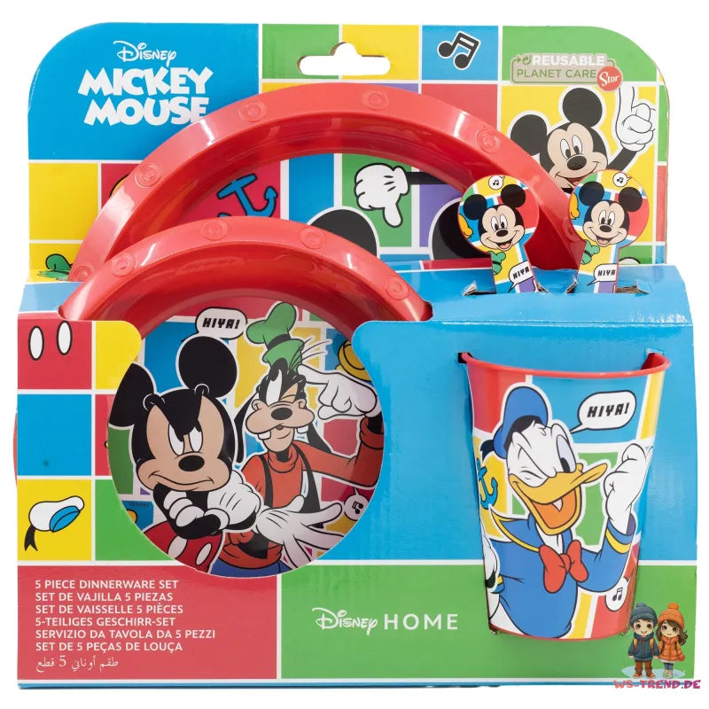 Disney Mickey Maus Kinder Geschirr-Set 5 teilig Becher Teller Schüssel Besteck - WS-Trend.de