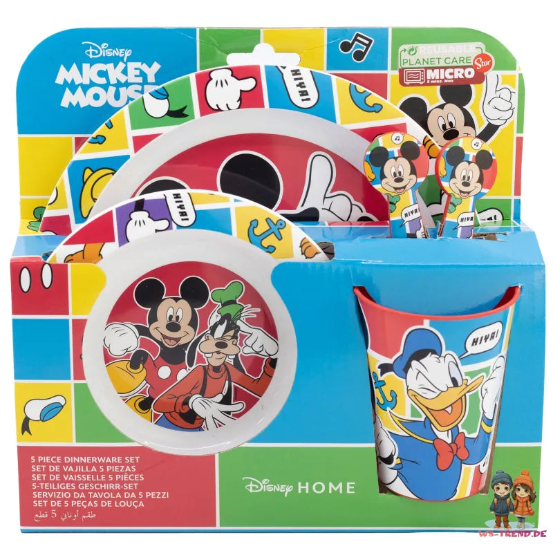 Disney Mickey Maus Kinder Geschirr-Set 5 teilig Becher Teller Schüssel Besteck - WS-Trend.de