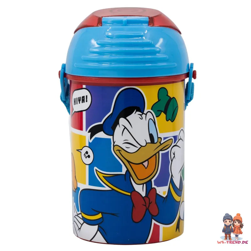Disney Mickey Maus und Donald Wasserflasche Flasche mit Trinkhalm Gurt - WS-Trend.de