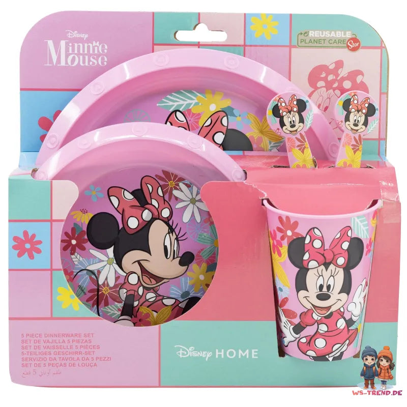 Disney Minnie Mouse Kinder Geschirr-Set 5 teilig Becher Teller Schüssel Besteck - WS-Trend.de