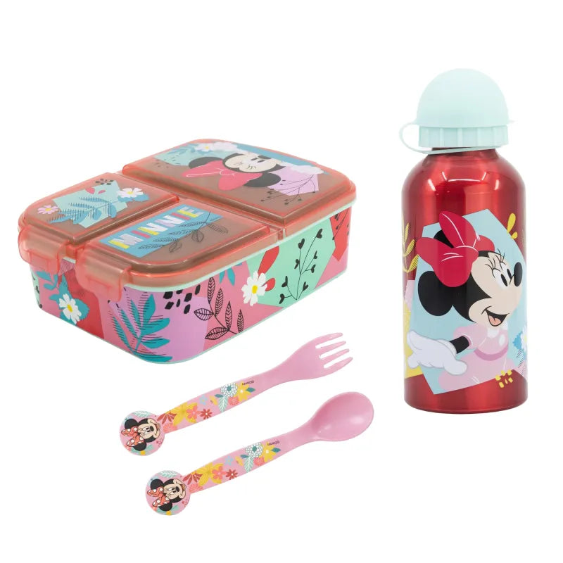 Disney Minnie Maus 4 teiliges Lunch Set Brotdose Alu Trinkflasche Löffel Gabel WS Trend.de