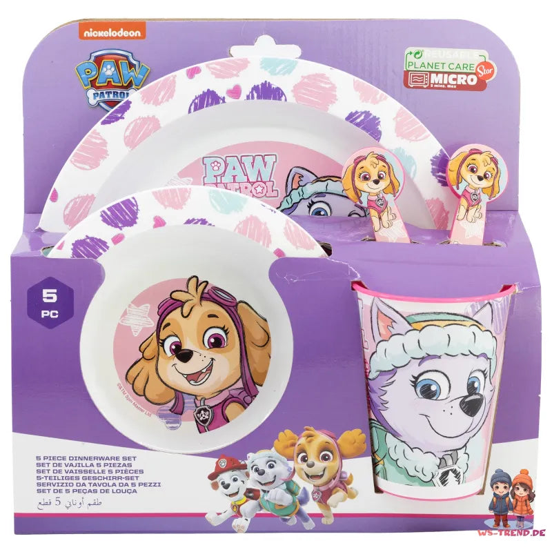 Paw Patrol Skye Everest Kinder Geschirr-Set 5 tlg Becher Teller Schüssel Besteck - WS-Trend.de