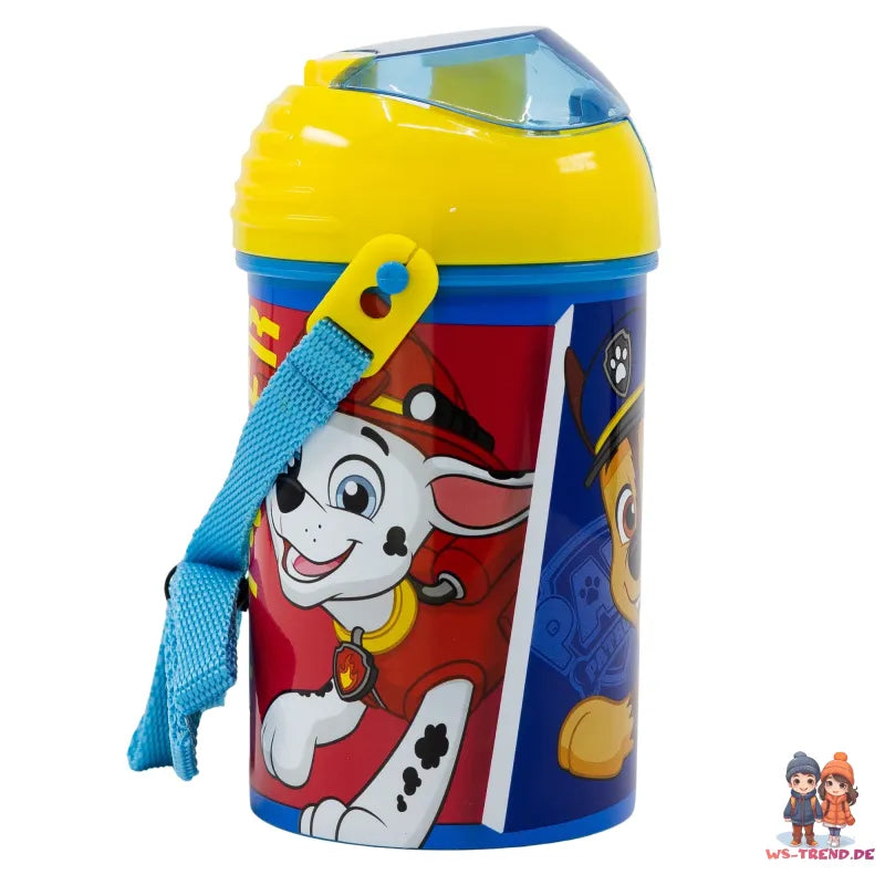 Paw Patrol Kinder Wasserflasche Flasche mit Trinkhalm Gurt 450 ml - WS-Trend.de Chase Rubble