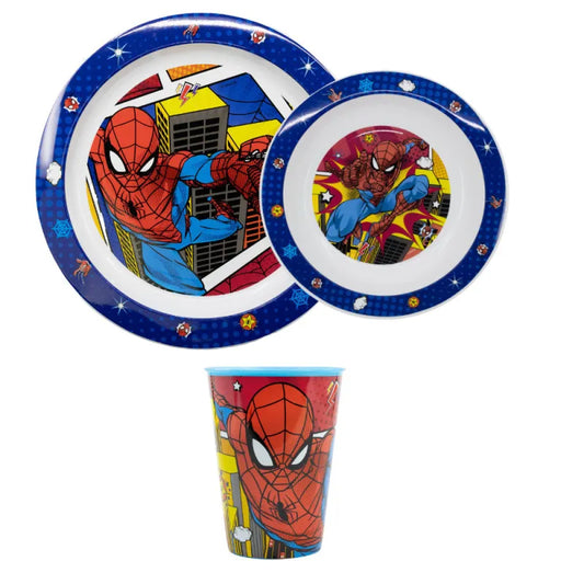 Spiderman Kinder Geschirr Set Teller Schüssel Becher WS Trend.de Marvel Spidey 3 teilig