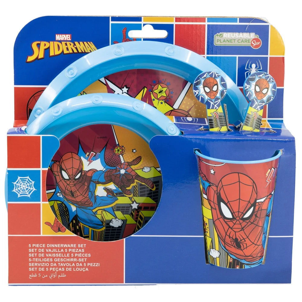 Marvel Spiderman Kinder Geschirr-Set 5 teilig Becher Teller Schüssel Besteck - WS-Trend.de