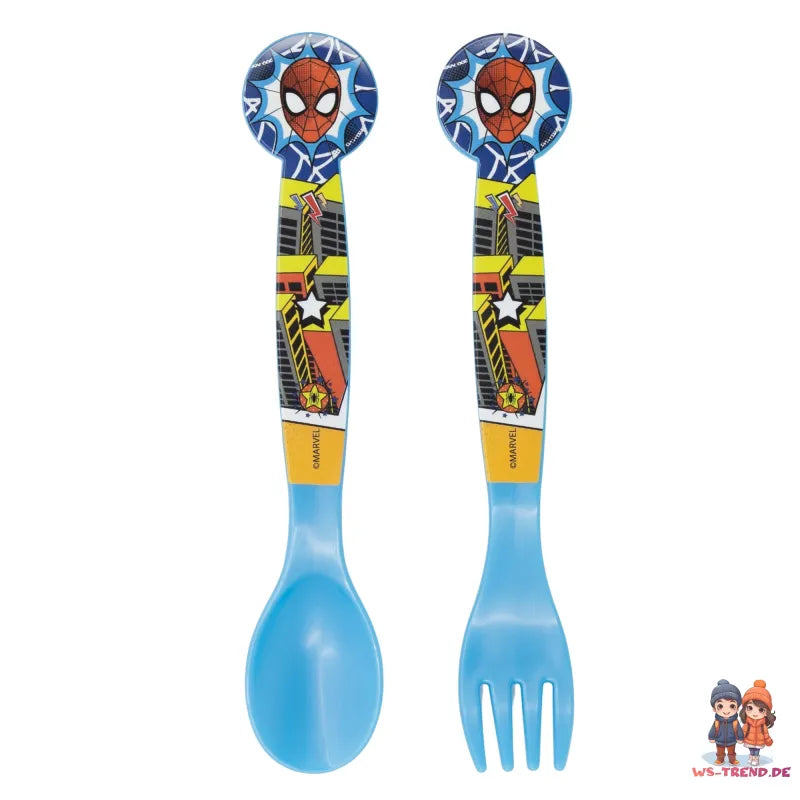 Marvel Spiderman 4 tlg Kinder Set 3 Kammern Brotdose Alu-Trinkflasche Besteck - WS-Trend.de