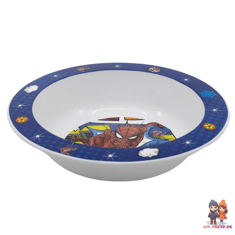 Spiderman Kinder Geschirr Set Teller Schüssel Becher WS Trend.de Marvel Spidey 3 teilig