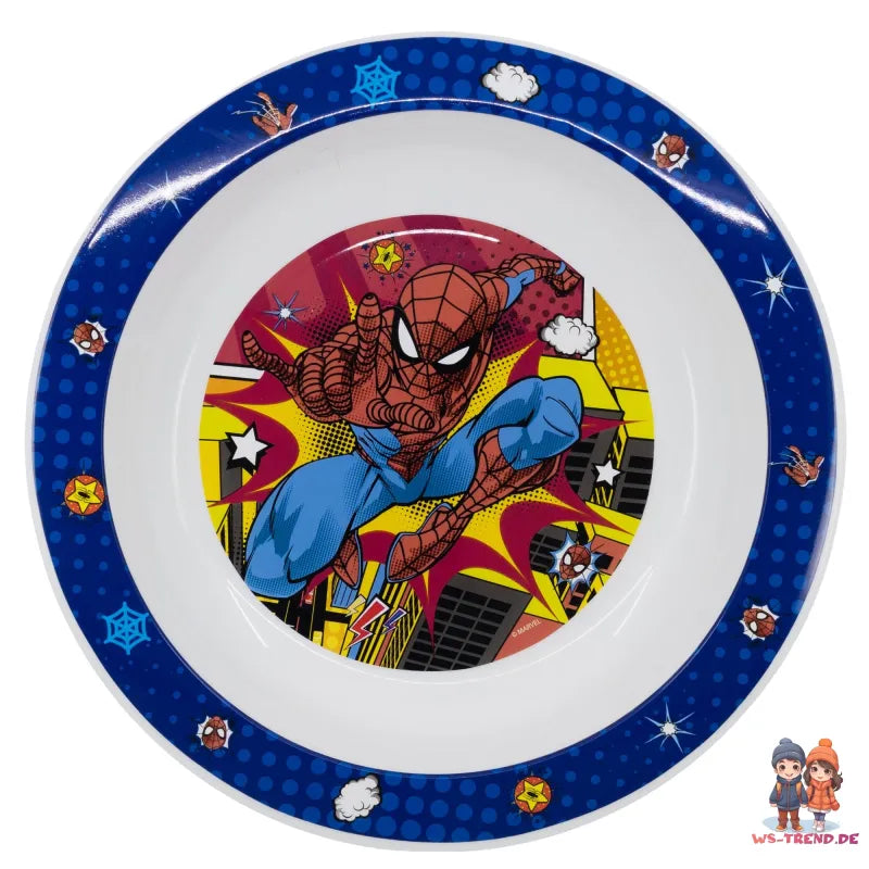 Spiderman Kinder Geschirr Set Teller Schüssel Becher WS Trend.de Marvel Spidey 3 teilig