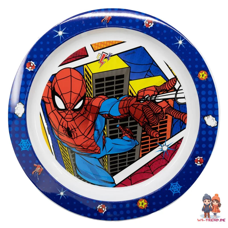 Spiderman Kinder Geschirr Set Teller Schüssel Becher WS Trend.de Marvel Spidey 3 teilig