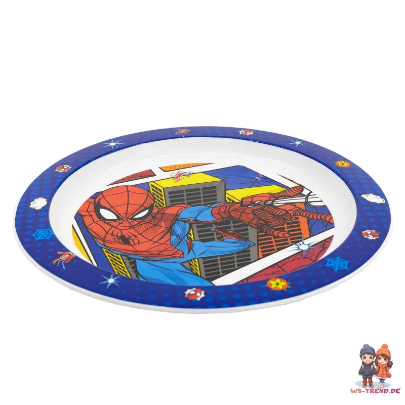 Spiderman Kinder Geschirr Set Teller Schüssel Becher WS Trend.de Marvel Spidey 3 teilig