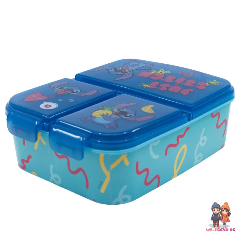 Disney Stitch 2 tlg. Lunch Set Brotdose mit 3 Kammern Trinkflasche 400 ml - WS-Trend.de