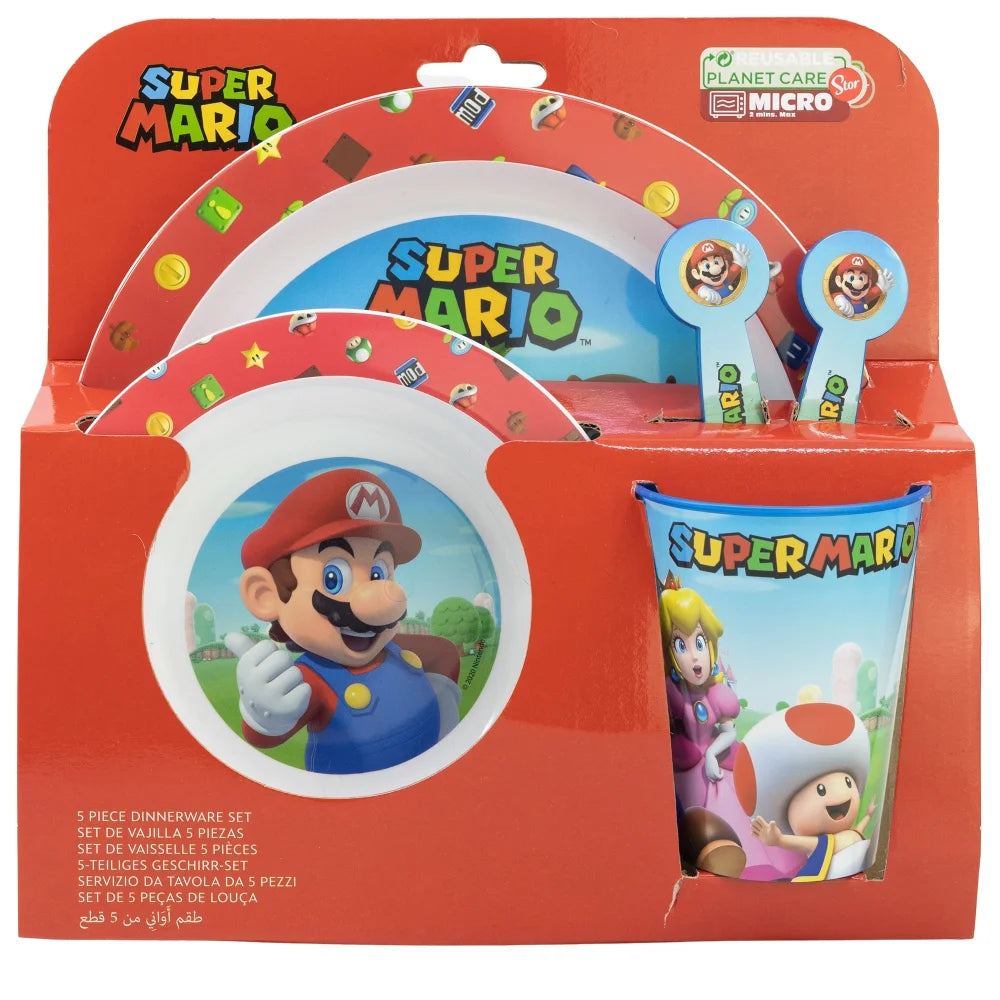 Super Mario und Luigi Kinder Geschirr-Set 5 tlg Becher Teller Schüssel Besteck - WS-Trend.de