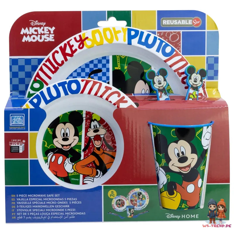 Disney Mickey Maus Kinder Geschirr-Set 5 teilig Becher Teller Schüssel Besteck - WS-Trend.de
