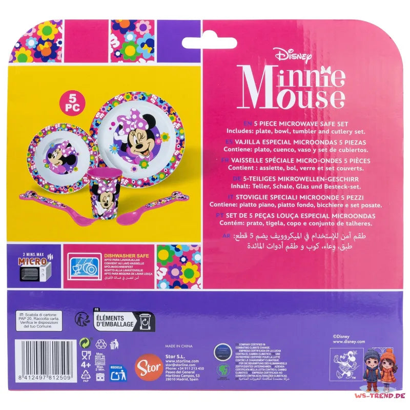 Disney Minnie Mouse Kinder Geschirr-Set 5 teilig Becher Teller Schüssel Besteck - WS-Trend.de