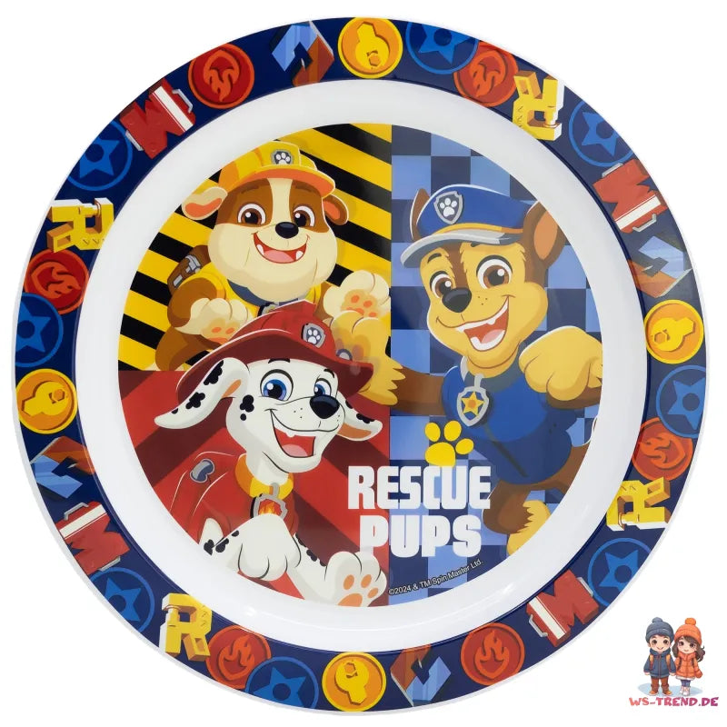 Paw Patrol Chase Rubble Kinder Geschirr-Set 3 teilig Becher Teller Schüssel - WS-Trend.de