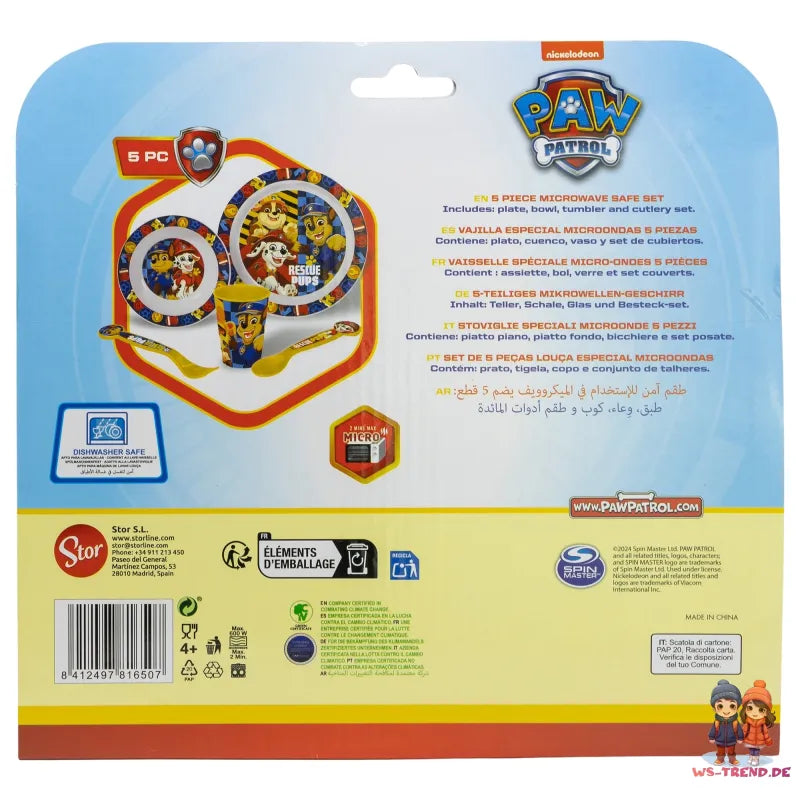 Paw Patrol Kinder Geschirr-Set 5 teilig Becher Teller Schüssel Besteck - WS-Trend.de