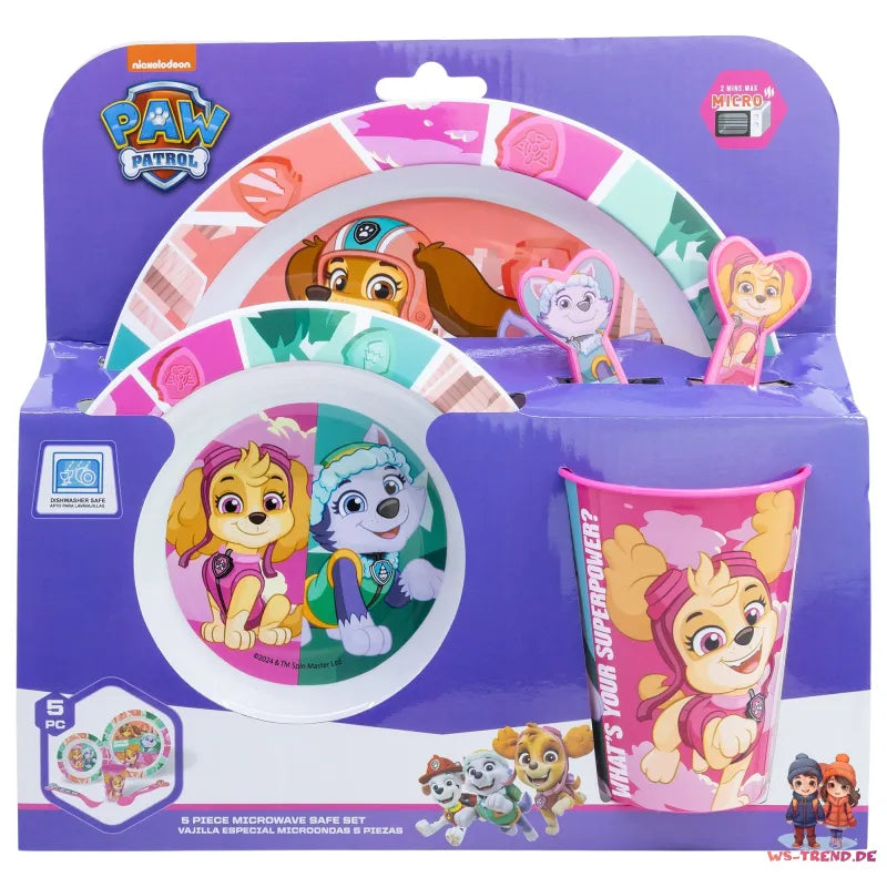Paw Patrol Skye Kinder Geschirr-Set 5 teilig Becher Teller Schüssel Besteck - WS-Trend.de