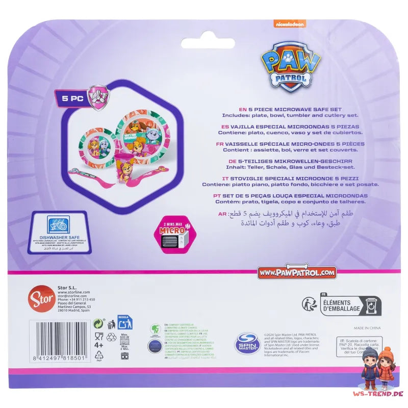 Paw Patrol Skye Kinder Geschirr-Set 5 teilig Becher Teller Schüssel Besteck - WS-Trend.de