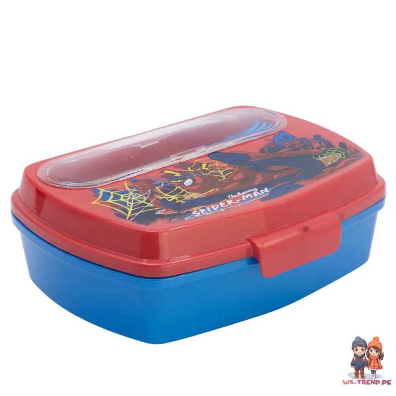 Marvel Spiderman 4 teiliges Kinder Set Brotdose Trinkflasche 370 ml Besteck - WS-Trend.de