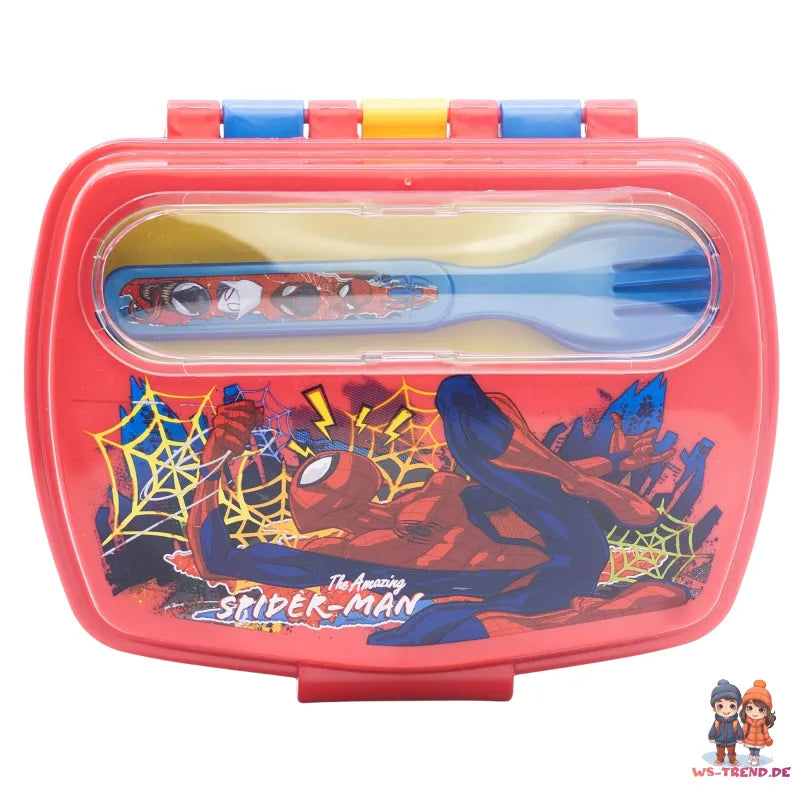 Marvel Spiderman 4 teiliges Kinder Set Brotdose Trinkflasche 370 ml Besteck - WS-Trend.de