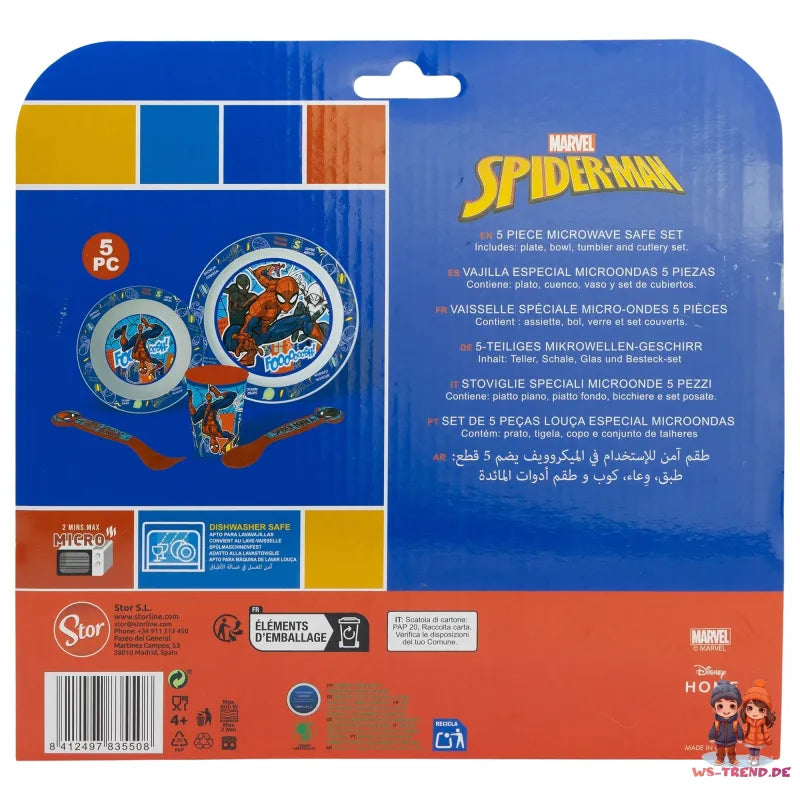 Marvel Spiderman Kinder Geschirr Set 5 teilig Becher Teller Schüssel Besteck WS Trend.de