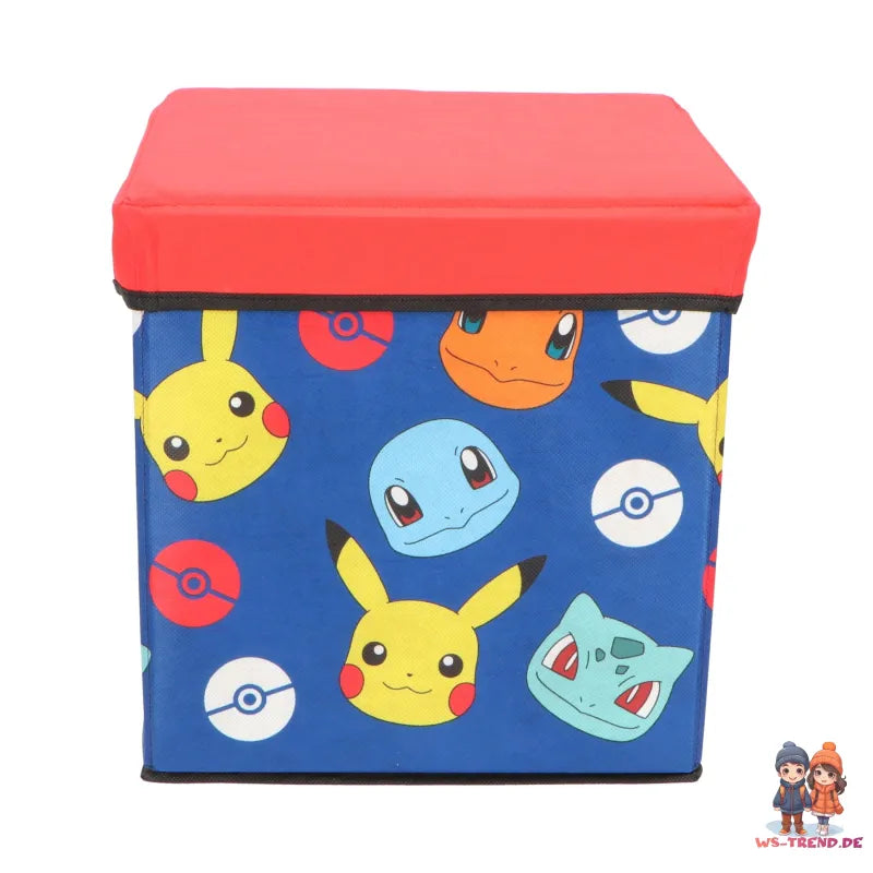 Pokemon Pikachu Kinder Spielzeug Korb Spielzeugkorb Deckel 30x30x30 cm - WS-Trend.de