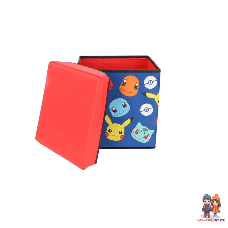 Pokemon Pikachu Kinder Spielzeug Korb Spielzeugkorb Deckel 30x30x30 cm - WS-Trend.de