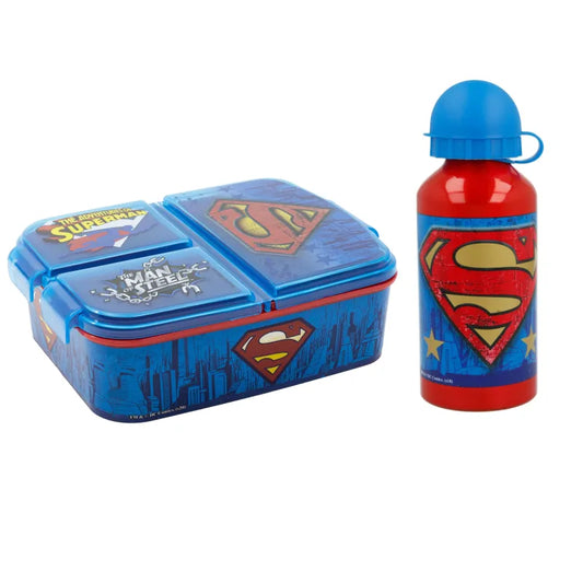 DC Comics Superman 2 teiliges Lunch Set 3 Kammern Brotdose Alu Trinkflasche WS Trend.de