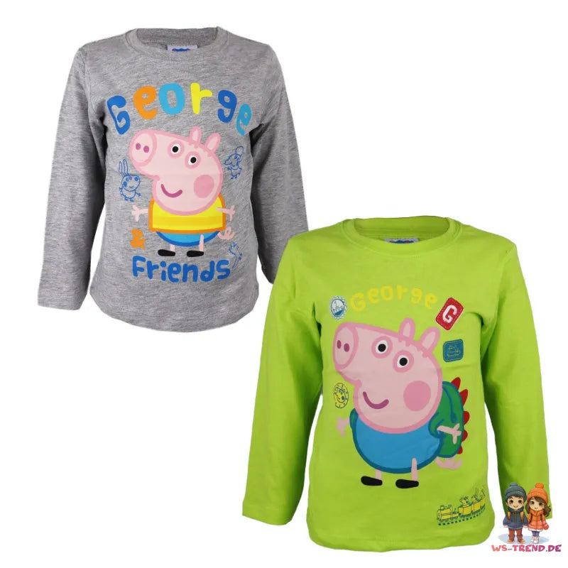 Peppa Wutz George Jungen Kinder langarm T-Shirt - WS-Trend.de PEPPA Friends Langarmshirt für 92-122 Grün Grau