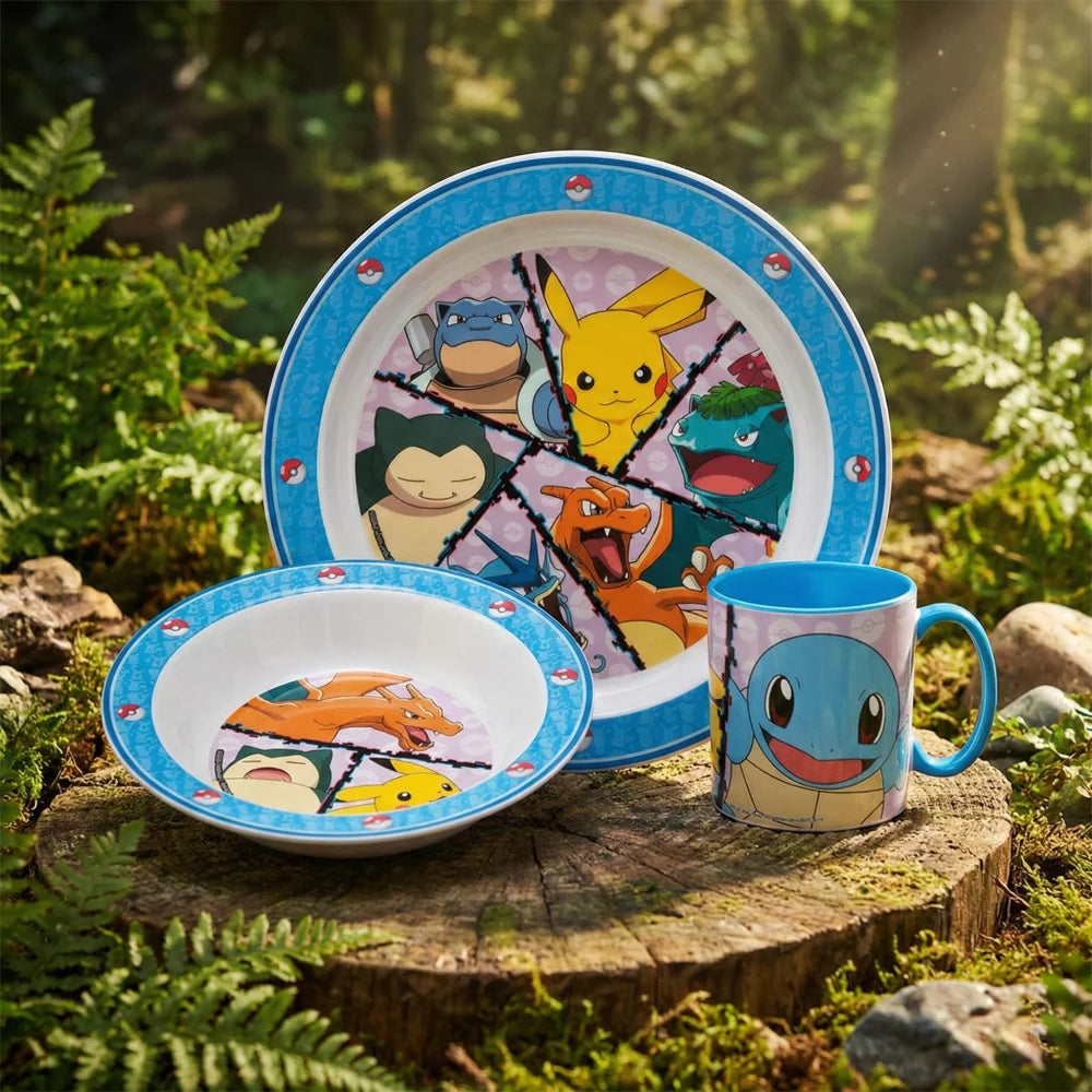 Pokemon Pikachu Kinder 3 teiliges Geschirr Set Teller und Schüssel Bec – WS-Trend