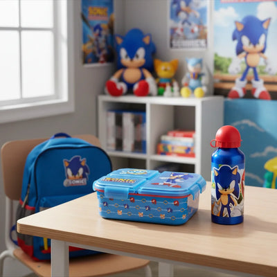 Sonic the Hedgehog 2 teiliges Lunch Set Brotdose mit 3 Kammern Alu-Trinkflasche - Ansicht 2