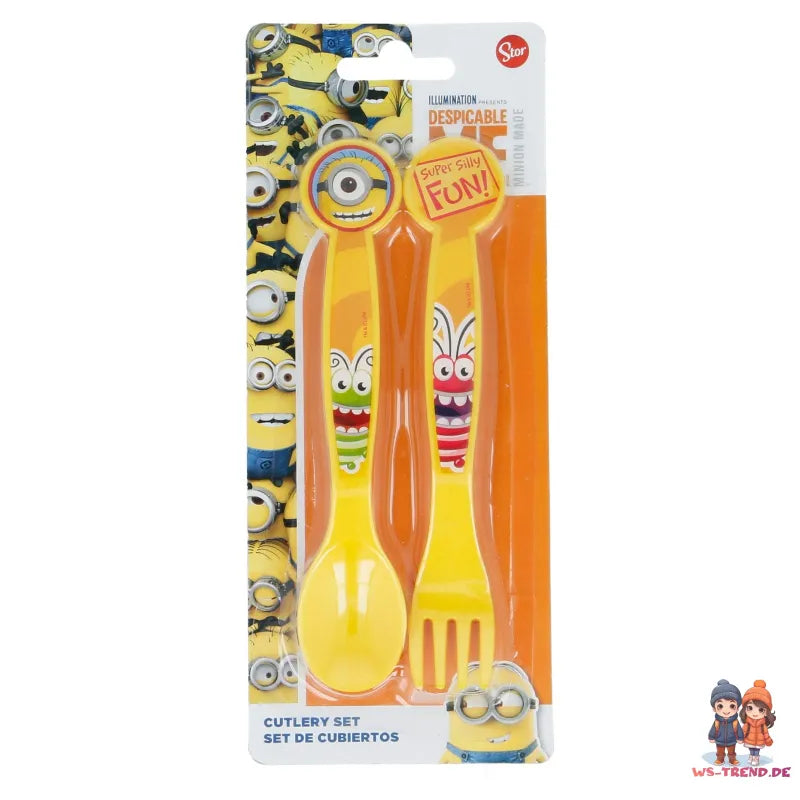 Minions 4-teiliges Set Lunchbox mit Trinkflasche und Besteck - WS-Trend.de Die 4 teiliges Brotdose Löffel Gabel