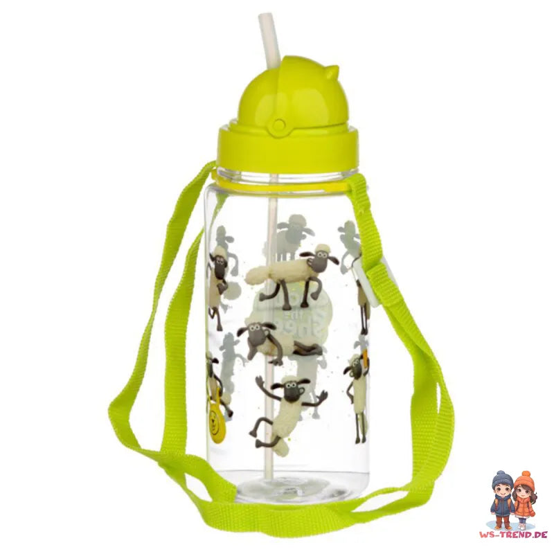 Shaun das Shaf Kinder Wasserflasche Trinkflasche Flasche Trinkhalm Gurt 450 ml - WS-Trend.de