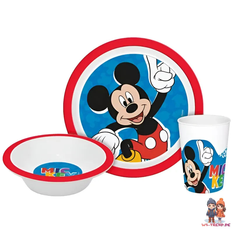 Disney Mickey Maus Kinder Geschirr-Set 3 teilig Becher Teller Schüssel - WS-Trend.de