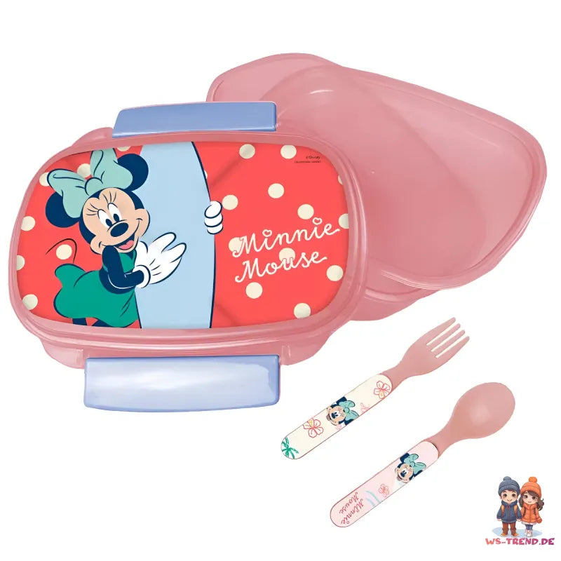 Disney Minnie Maus 4 teiliges Lunch Set Brotdose Alu-Trinkflasche - Löffel Gabel - WS-Trend.de