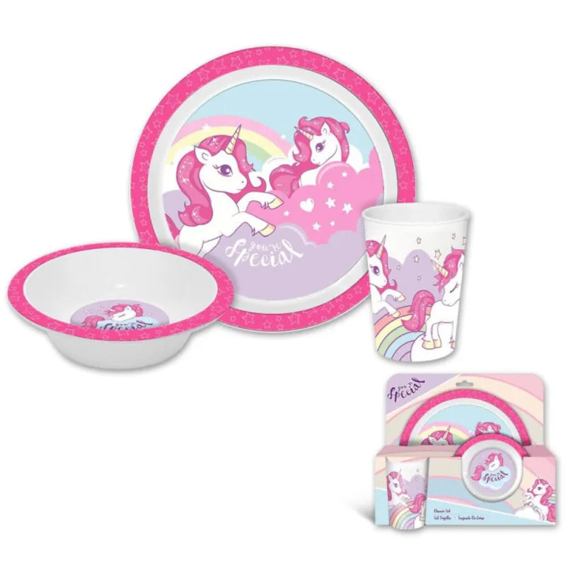 Sweet Einhorn Unicorn Kinder Geschirr-Set 3 tlg Becher Teller Schüssel - WS-Trend.de