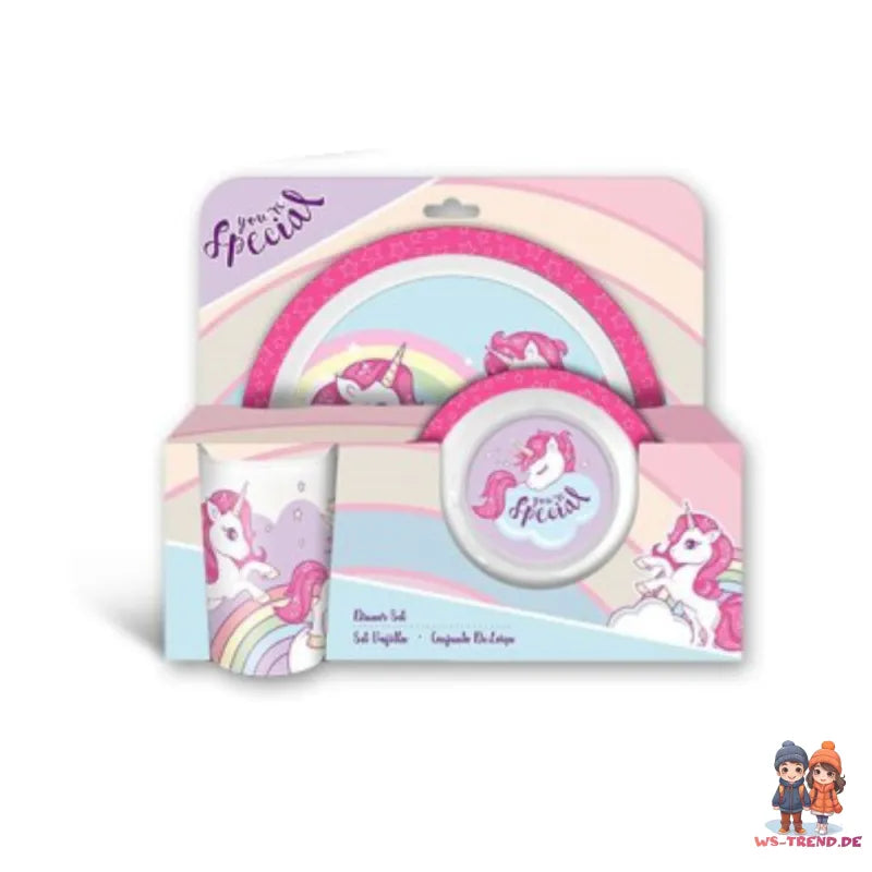 Sweet Einhorn Unicorn Kinder Geschirr-Set 3 tlg Becher Teller Schüssel - WS-Trend.de