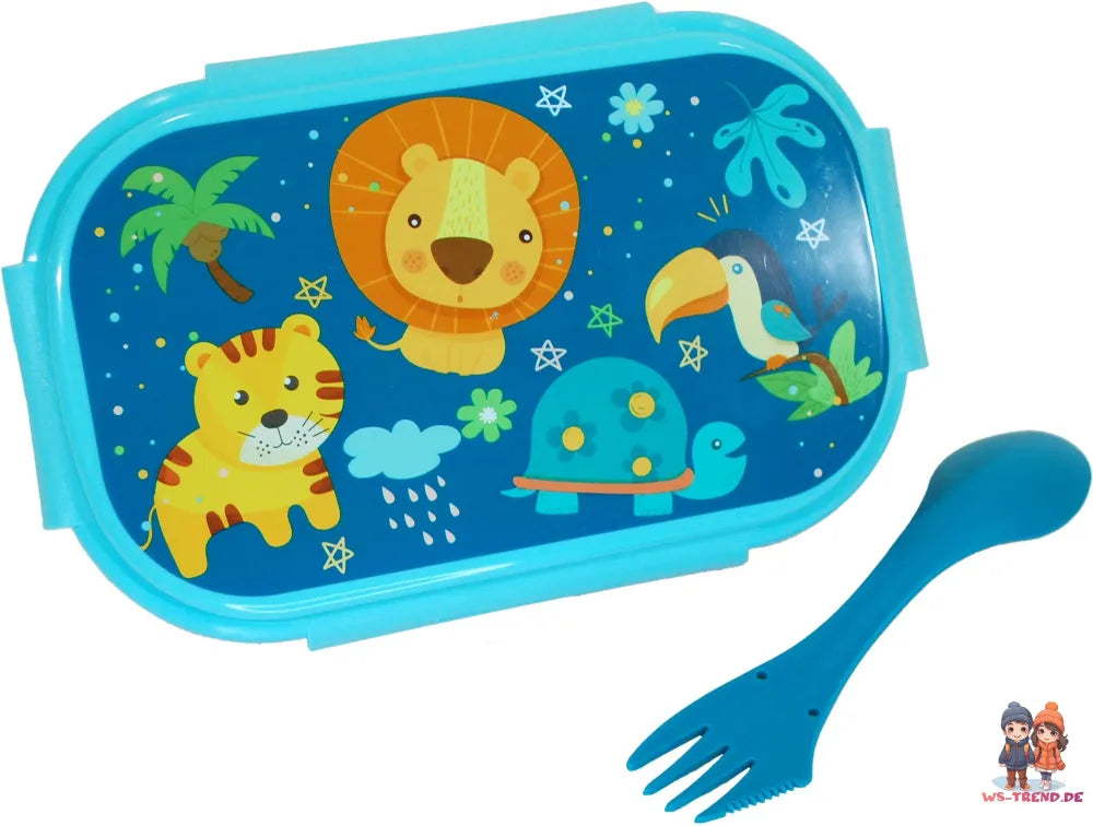 Jungle Friends 3 tlg Kinder Lunch Set Brotdose Alu Trinkflasche 500 ml Göffel - WS-Trend.de