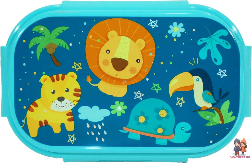 Jungle Friends 3 tlg Kinder Lunch Set Brotdose Alu Trinkflasche 500 ml Göffel - WS-Trend.de