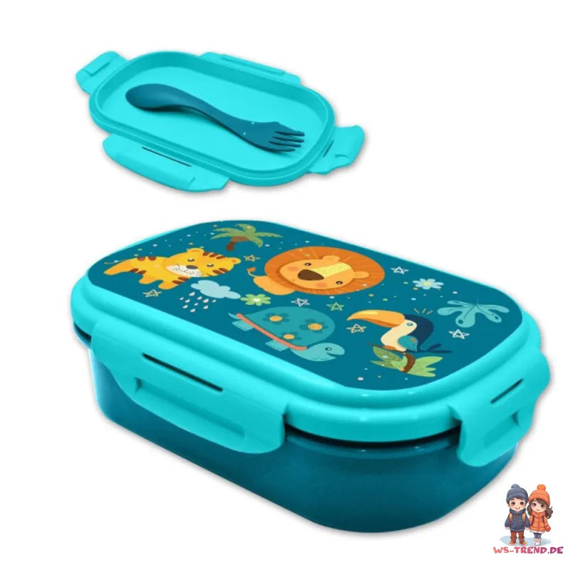 Jungle Friends 3 tlg Kinder Lunch Set Brotdose Alu Trinkflasche 500 ml Göffel - WS-Trend.de