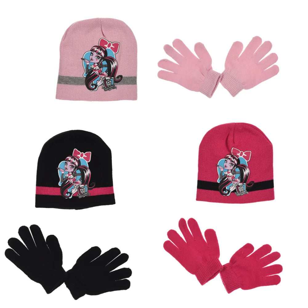 Monster High Girls 2tlg Set Kinder Herbst Wintermütze Bommelmütze Hand
