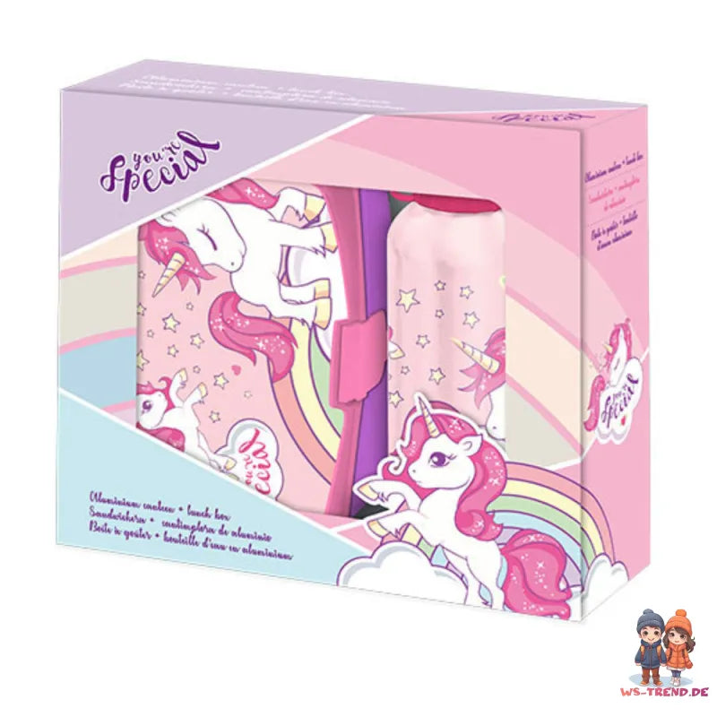Sweet Einhorn Unicorn 2tlg. Lunch Set Brotdose plus Trinkflasche 500 ml - WS-Trend.de