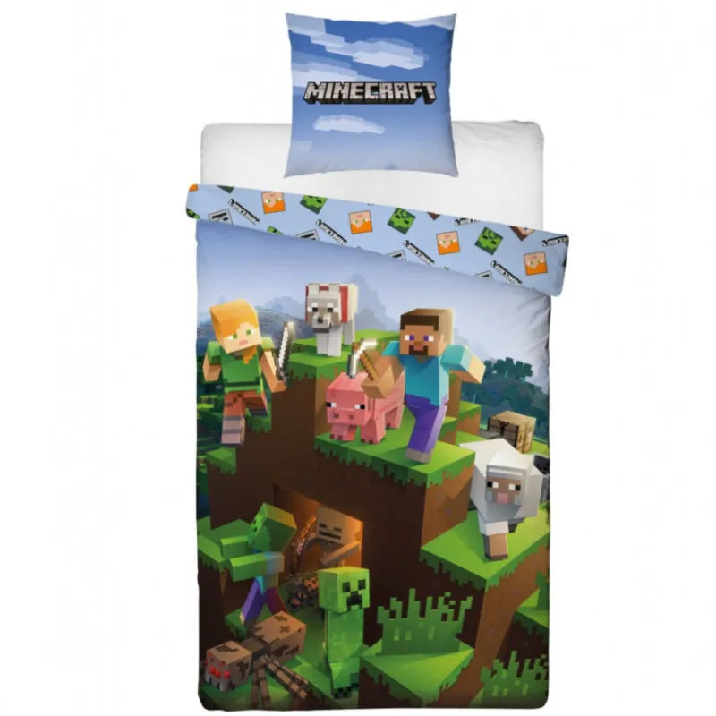 Minecraft Gamer Steve Alex Mikrofaser Bettwäsche Set 135/140x200 63x63 cm - WS-Trend.de
