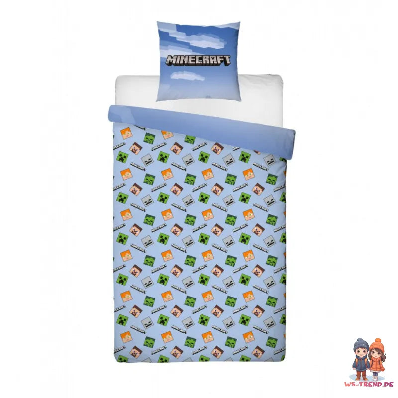 Minecraft Gamer Steve Alex Mikrofaser Bettwäsche Set 135/140x200 63x63 cm - WS-Trend.de