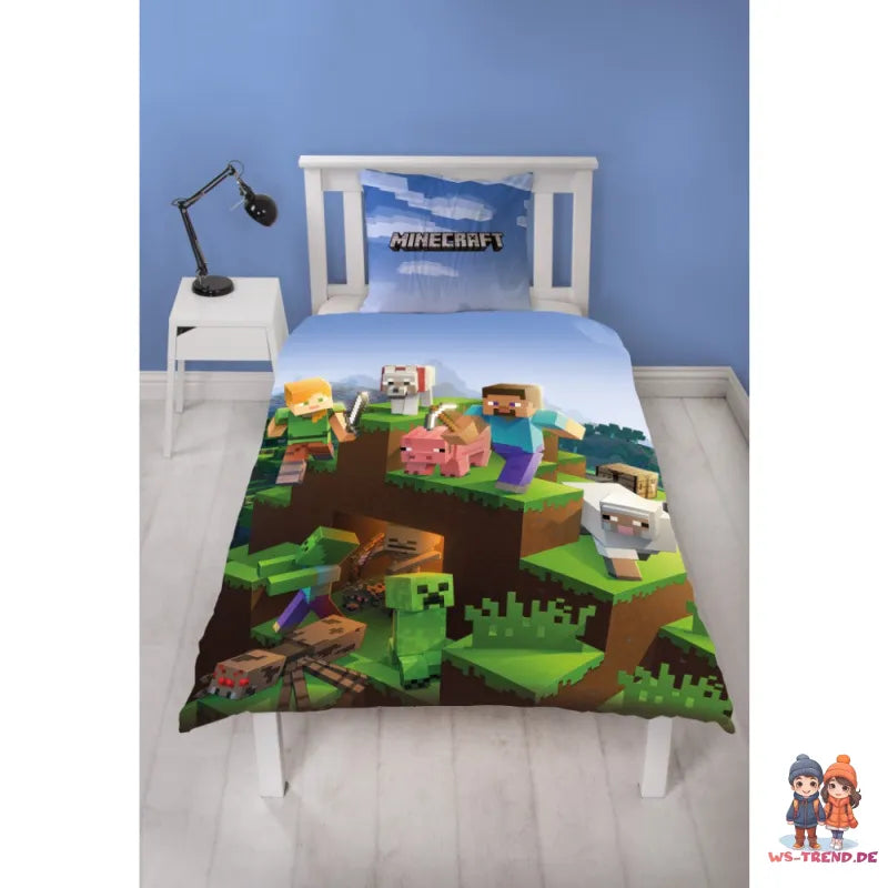 Minecraft Gamer Steve Alex Mikrofaser Bettwäsche Set 135/140x200 63x63 cm - WS-Trend.de