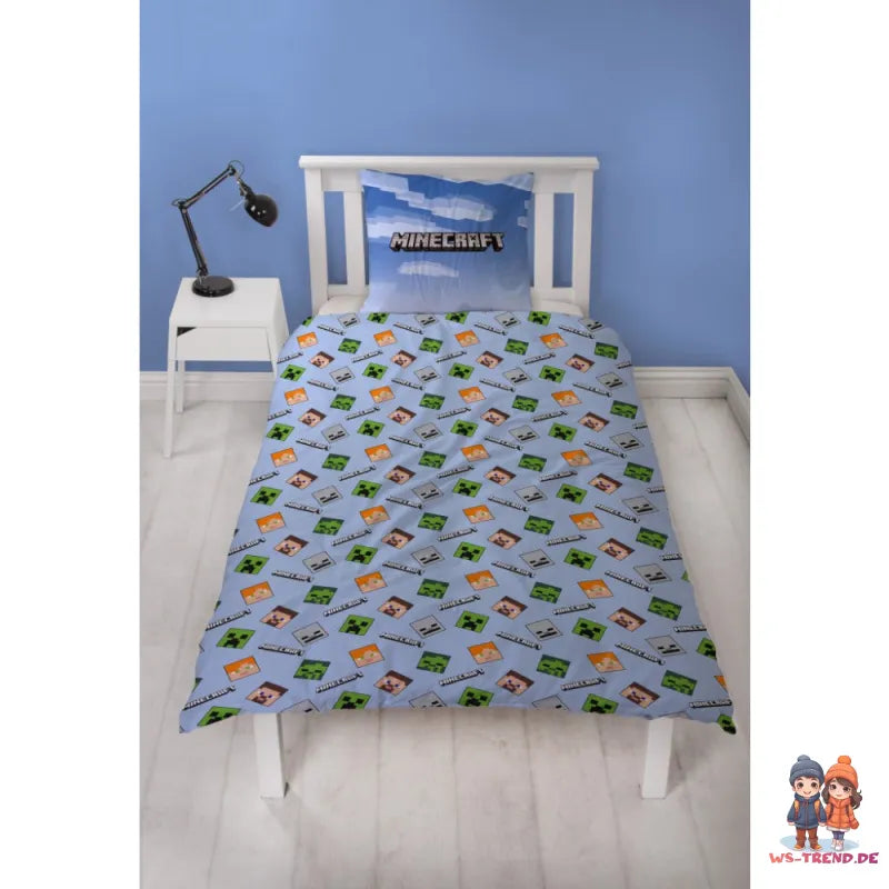 Minecraft Gamer Steve Alex Mikrofaser Bettwäsche Set 135/140x200 63x63 cm - WS-Trend.de