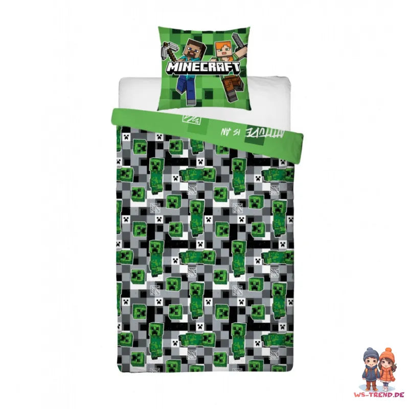 Minecraft Gamer Steve Alex Mikrofaser Bettwäsche Set 135/140x200 63x63 cm - WS-Trend.de