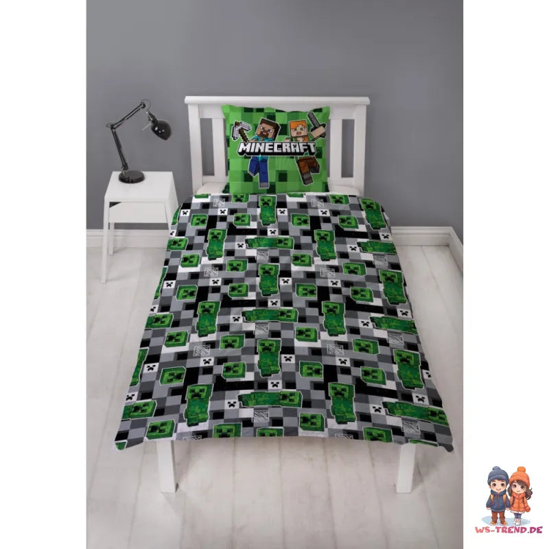 Minecraft Gamer Steve Alex Mikrofaser Bettwäsche Set 135/140x200 63x63 cm - WS-Trend.de