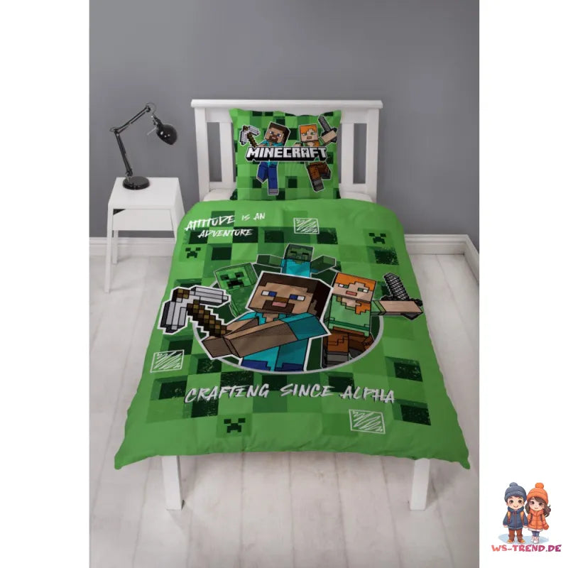 Minecraft Gamer Steve Alex Mikrofaser Bettwäsche Set 135/140x200 63x63 cm - WS-Trend.de